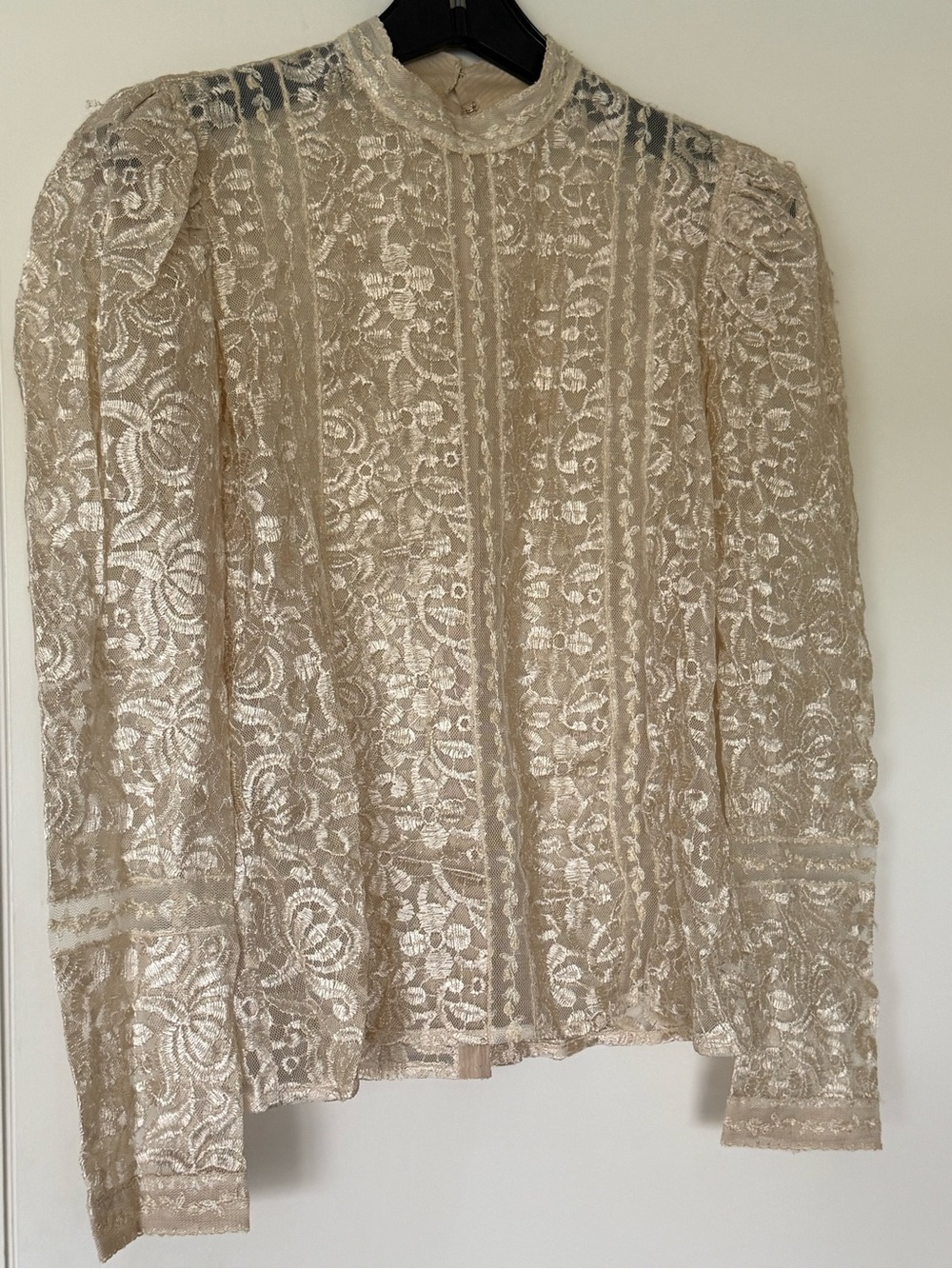 Delicate Lace High-Neck Blouse - Cream